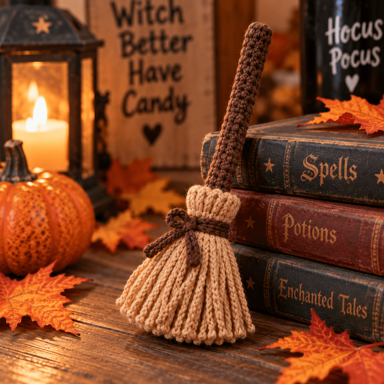 Crochet Witch Broom Ornament Pattern (Easy Halloween Decor)